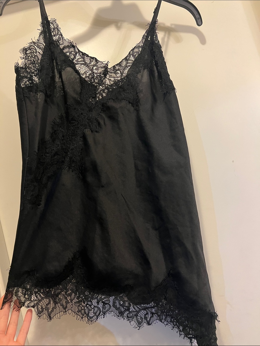 Satin Lace-Trim Black Slip Chemise